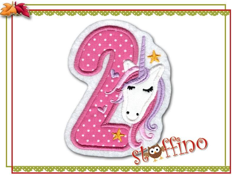 Applikation Geburtstagszahl 1 - 8 Aufnäher Einhorn von stoffino