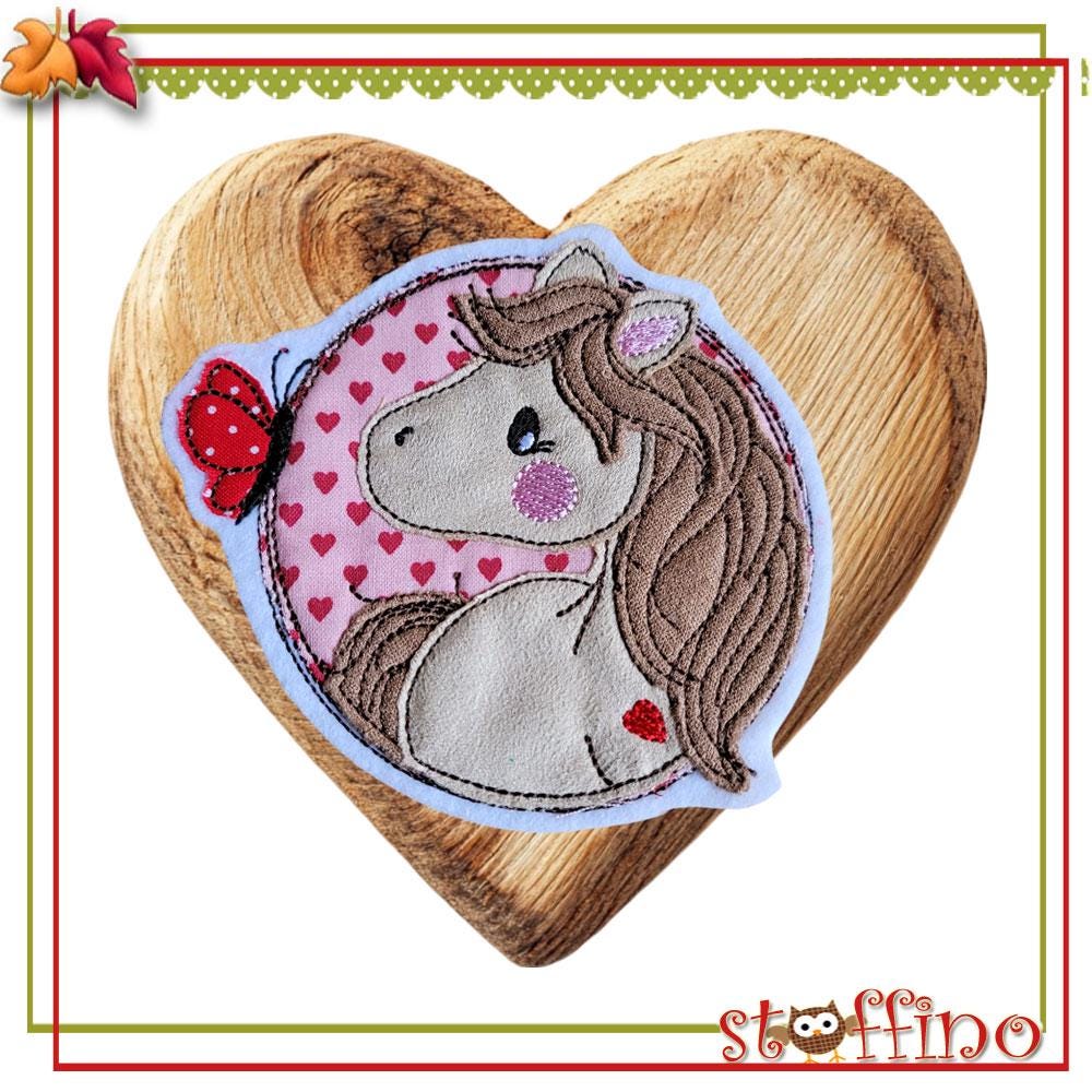 Applikation Pferd Pony Aufnäher Button Für Schultüte Taschen Diy-Projekte Mit Schmetterling Zur Einschulung von stoffino