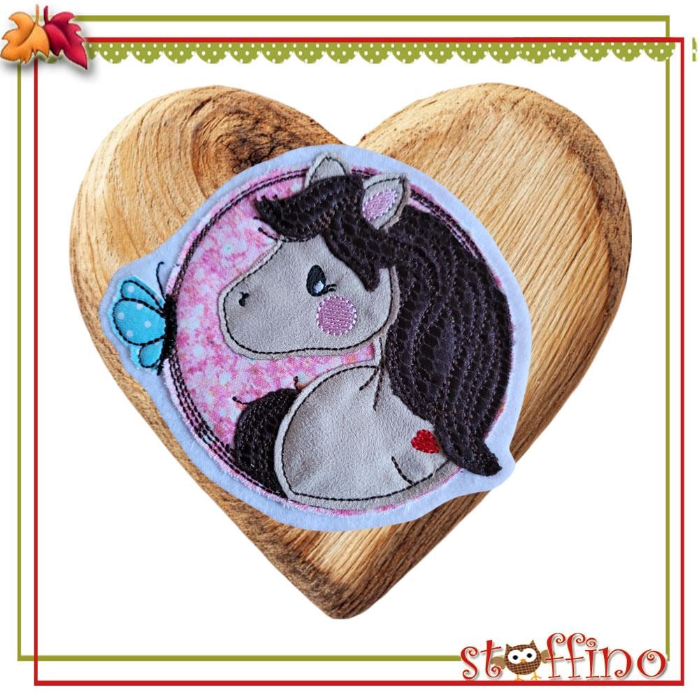 Applikation Pferd Pony Aufnäher Button Für Schultüte Taschen Diy-Projekte Mit Schmetterling Zur Einschulung von stoffino