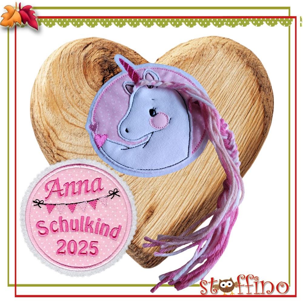Applikation Set Zur Einschulung Einhorn Mit Wollmähne Pony Aufnäher Button Für Schultüte Taschen Diy-Projekte von stoffino