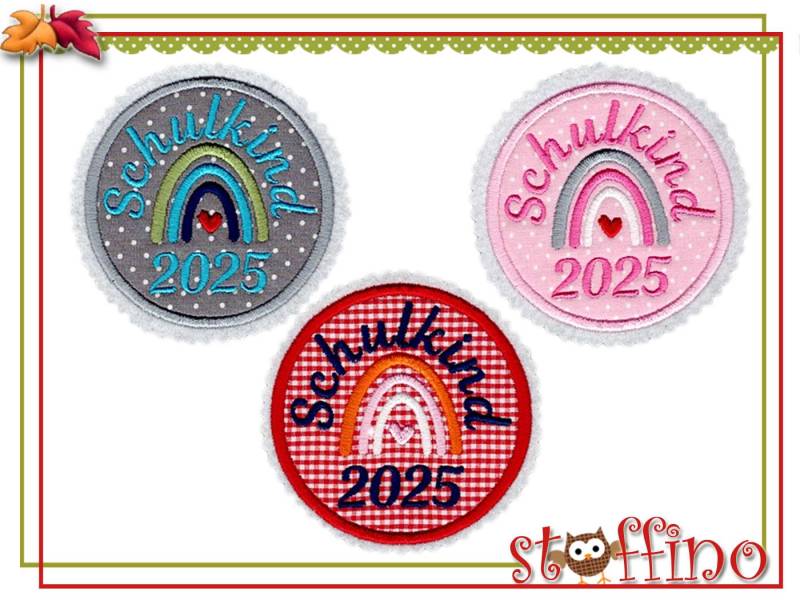 Einschulung Regenbogen Gestickte Applikation Schulkind 2025 Für Die Schultüte Aufnäher von stoffino