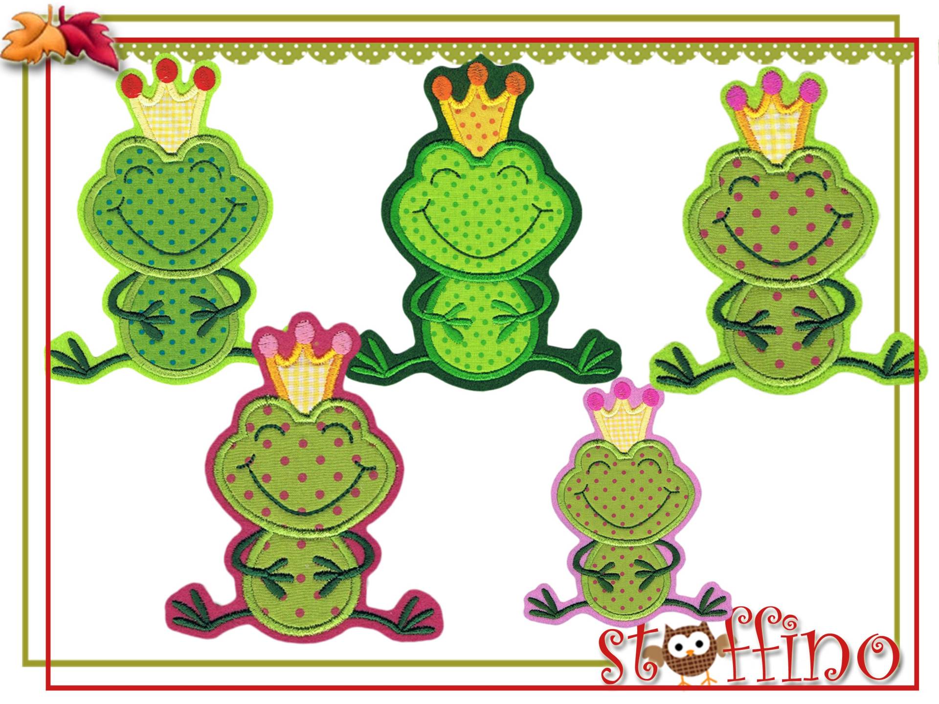 Frosch Applikation Froschkönig Süßer Aufnäher in Zwei Größen von stoffino
