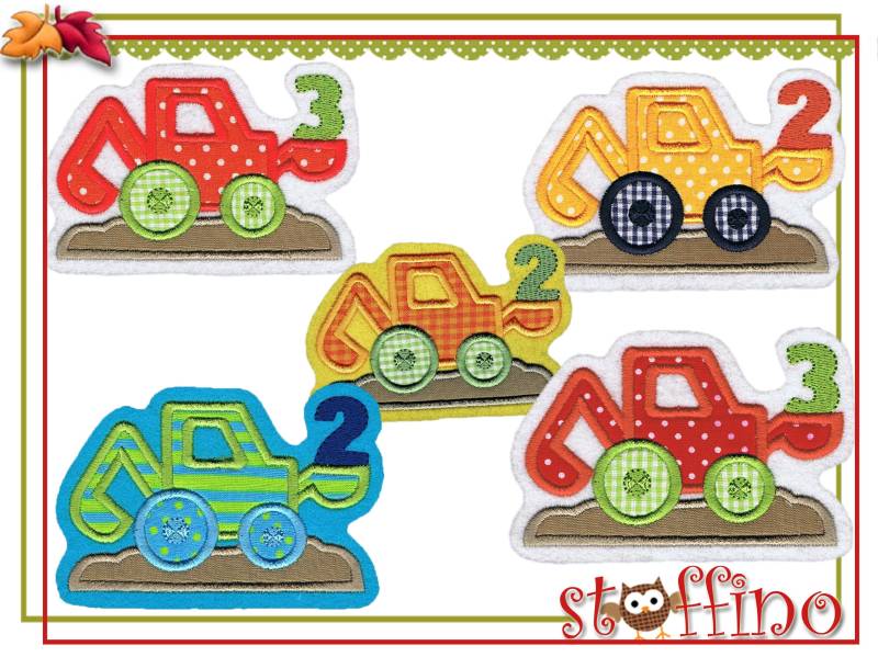 Geburtstagszahl Applikation Bagger Zahlen 1 - 5 von stoffino