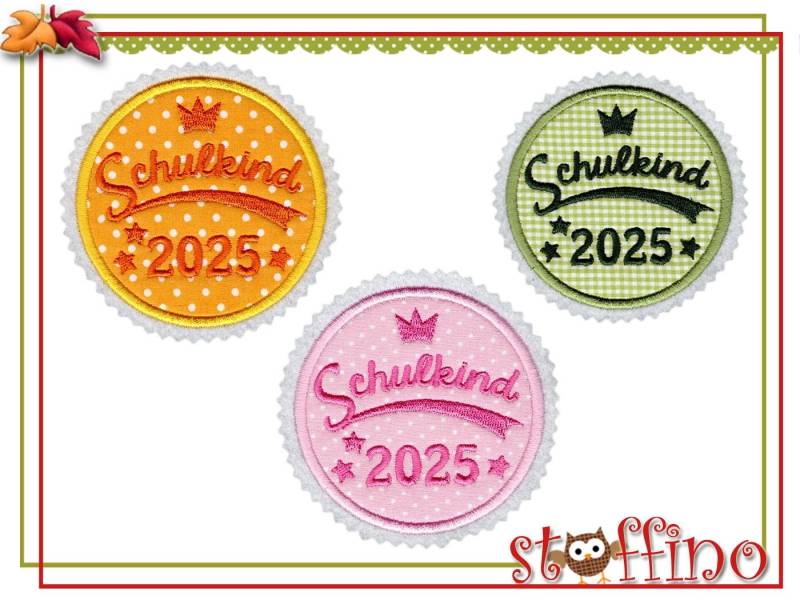Gestickte Applikation Schulkind 2025 Für Die Schultüte Aufnäher Einschulung von stoffino