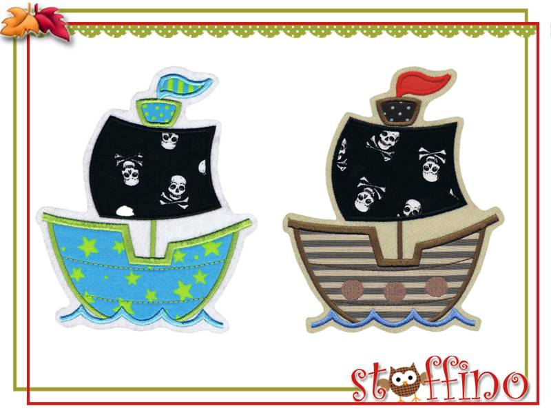 Grosse Applikation Piratenschiff Xxl Schiff Gestickt von stoffino