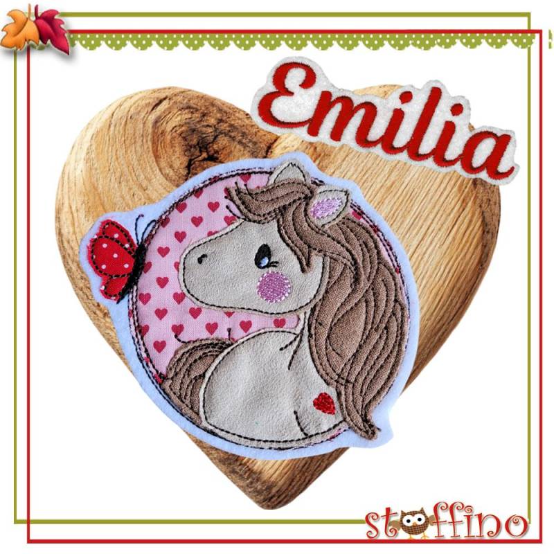 Tolles 2 - Teiliges Pferde Set Applikation Pferdebutton, Pferd Patch Pony Und Ein Wunschname von stoffino