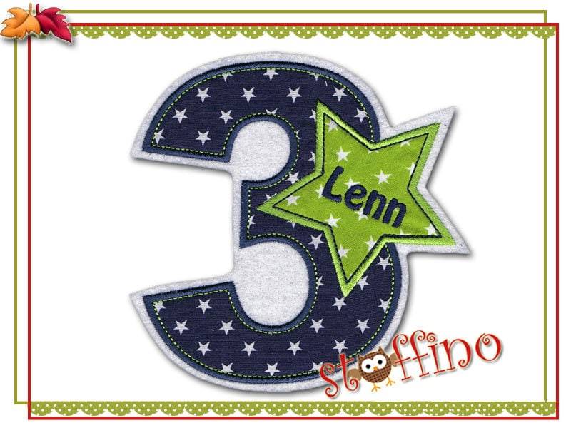 xxl Geburtstagszahl Stern Wunschname Applikation von stoffino