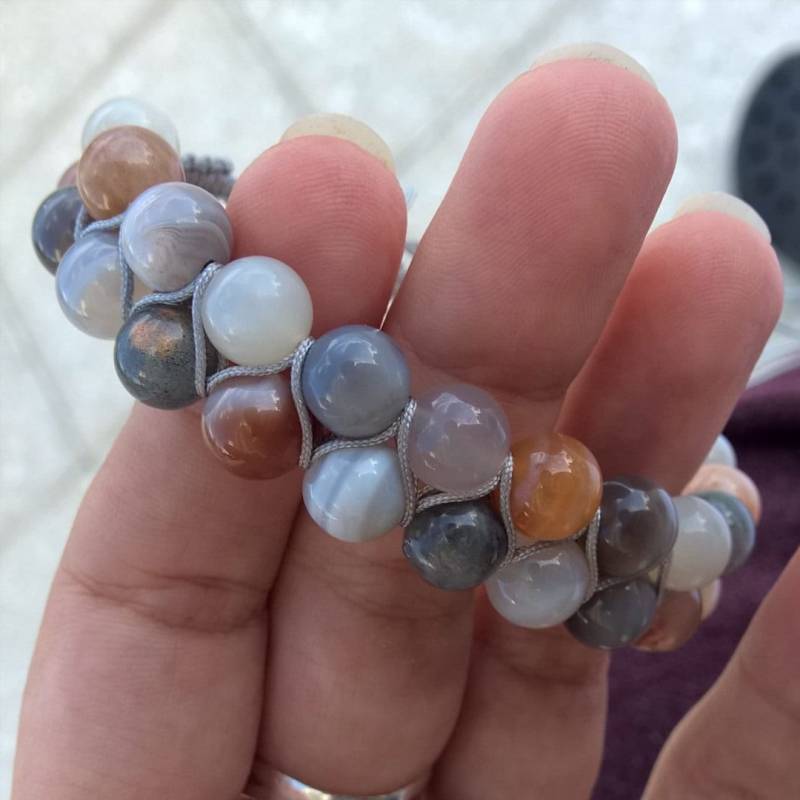 Botswana Achat, Orange Mondstein & Orange-Flash Labradorit Armband von stonenomadic