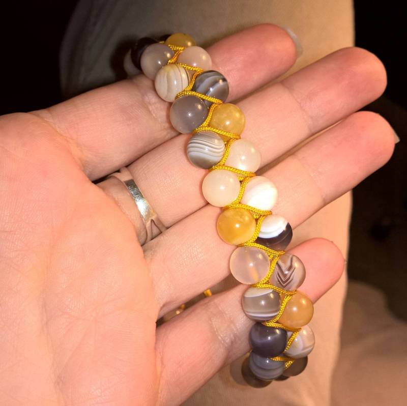 Botswana Achat Mit Mondstein Und Honig Opal | 8mm, Doppelreihig Custom von stonenomadic