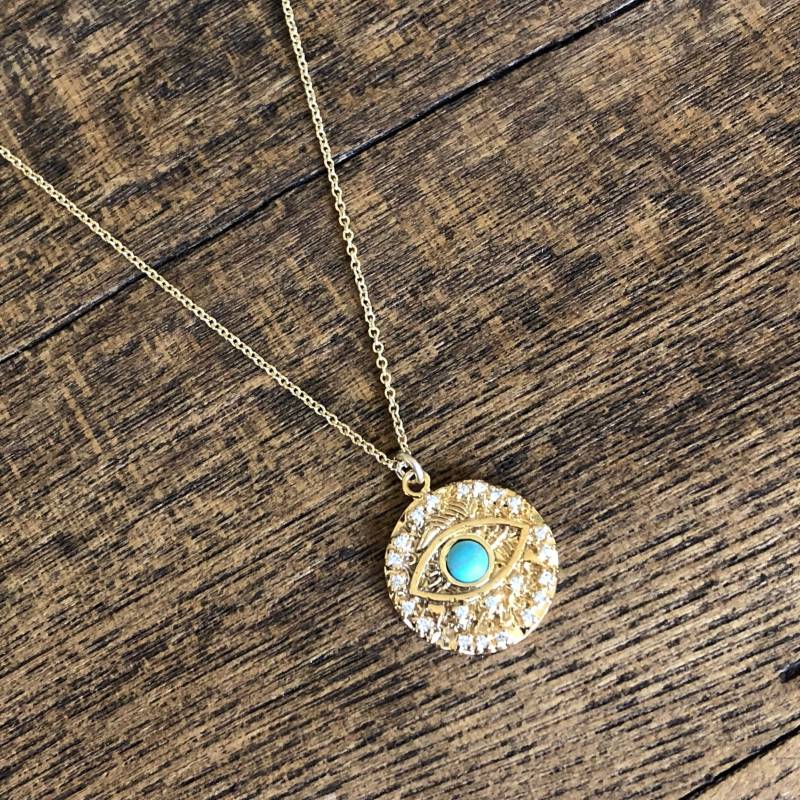 Türkis Evil Eye Halskette 14K Gold Filled Kettenanhänger von stonepoetry