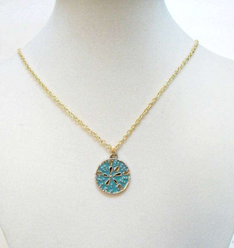 Blau Grün Emaille Sand Dollar Halskette Strand Thema Anhänger von stonesnshells