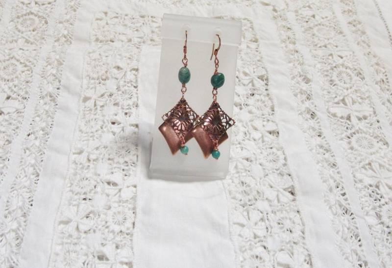 Doppel-Diamant-Kupfer Und Cuprite Edelstein Baumeln Ohrringe von stonesnshells