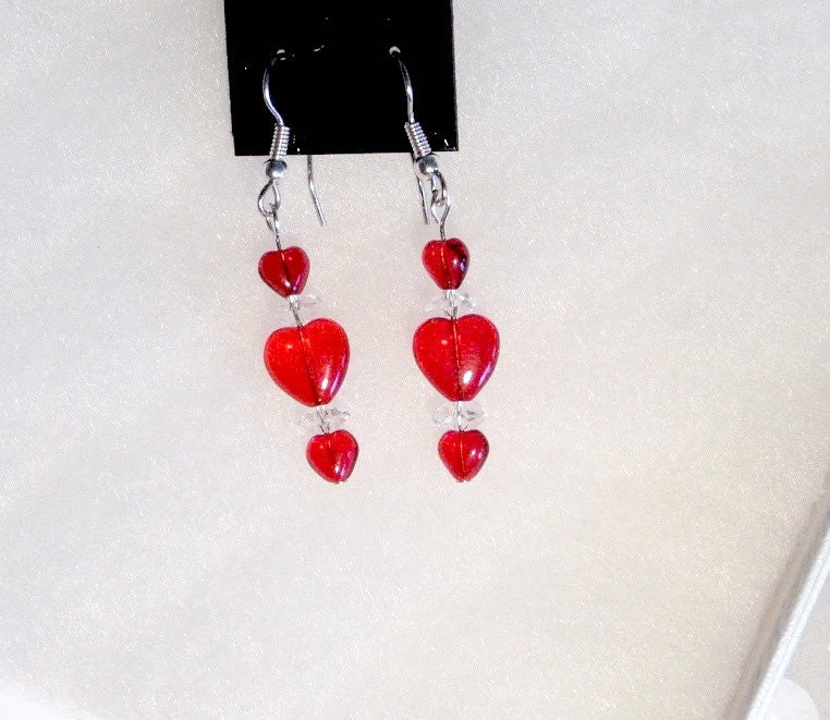 Rote Glas Herz Ohrringe Kristall Rondelle, Chirurgenstahl von stonesnshells