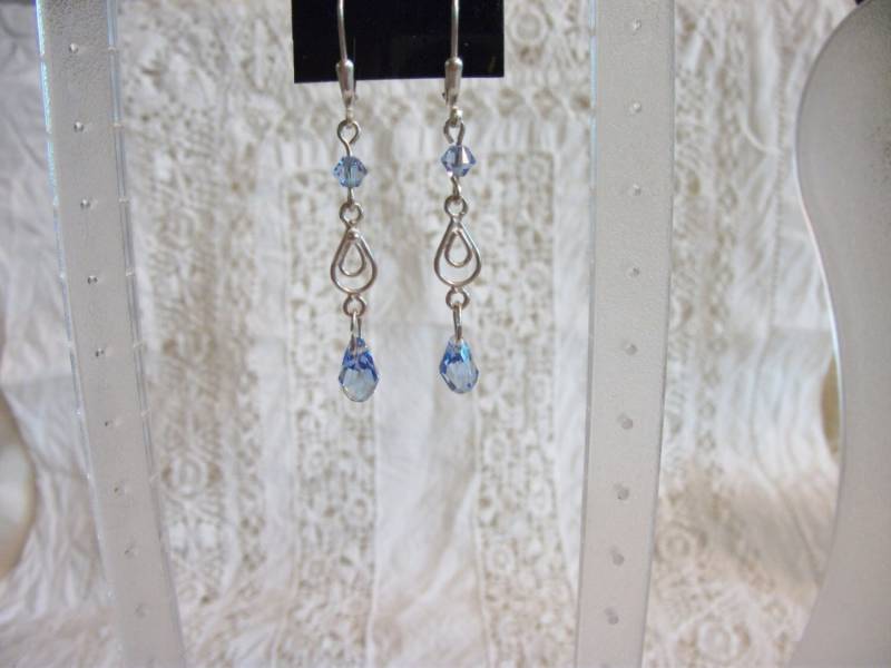 Saphir Swarovski Kristall Und Sterling Silber Ohrringe von stonesnshells