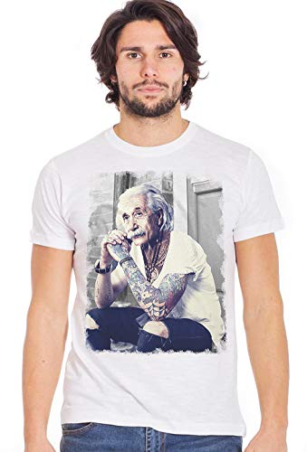 street style Genius Einstein Tätowiert Color & Grey 18-84 T-Shirt Urban Men Herren 100% Baumwolle geflammt, Weiß / Farbe, XL von street style