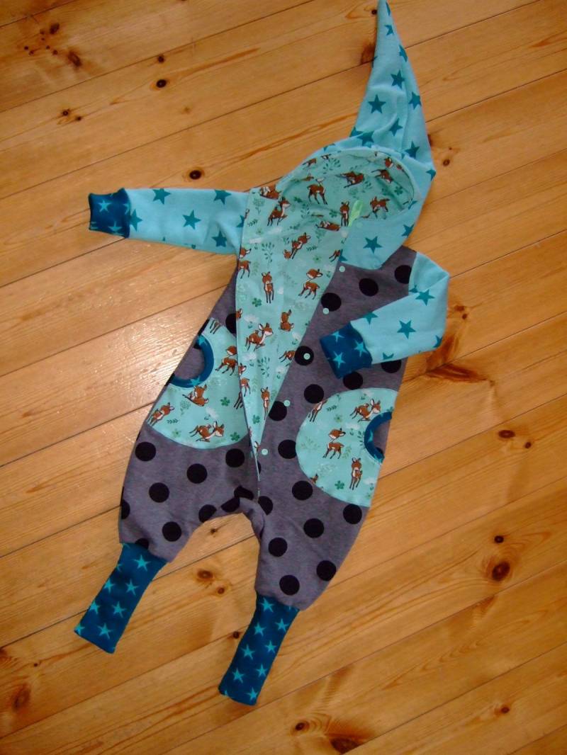 Sweat-Overall "Punkte" Gr. 74/80/86 von strickhuhndesign