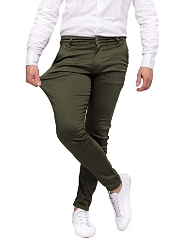 Chino Hose Herren Slim Fit Power Stretch. Business Herrenhose Classic Style. Anzughose Stretch - Olive-Khaki. Größe: 44 von strongAnt