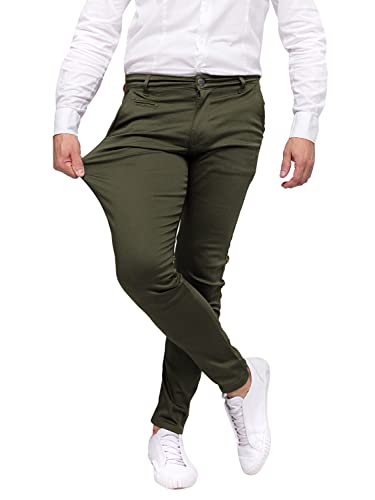 strongAnt Herren Slim Fit Ultra Stretch Chino. Business-Hose für Herren im klassischen Stil. Stretch-Anzughose - olive-khaki. Größe: 30W/32L von strongAnt