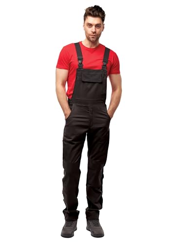 Herren-Arbeits-Latzhose Berlin Pro mit Taschen – Robuste Latzhose für Handwerk und Bau - Schwarz, Gr. 64 von strongAnt