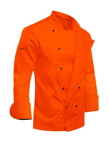 Kochjacke Herren easyClean Inkl. Kugelknöpfe. Bäckerjacke Langarm bügelleicht schmutzabweisend - Neon Orange Gr. 2XL von strongAnt