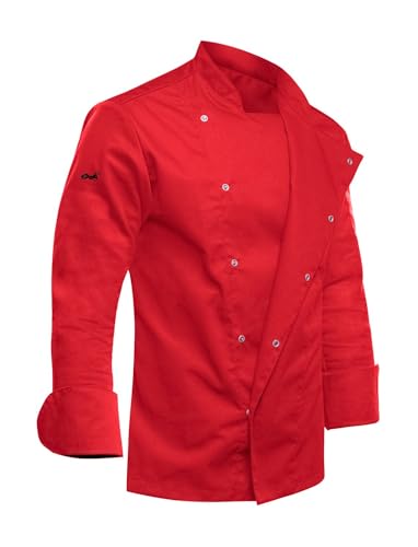strongAnt Kochjacke Herren Slim Fit Stretch BW mit Druckknöpfen, Bäckerjacke - Langarm - Rot XXL von strongAnt
