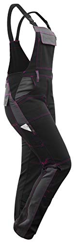 strongAnt Latzhose Damen stretch Arbeitshose für Frauen mit Kniepolstertaschen Baumwolle Cargo Hose - Schwarz-Grau Pink, Größe 17 von strongAnt