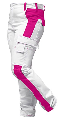 strongAnt Damen Arbeitshose komplett Stretch Weiß Pink für Frauen Malerhose mit Kniepolstertaschen - Weiß-Pink. Größe: 88 von strongAnt