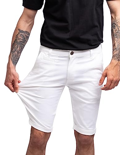strongAnt Chino Shorts Herren Power Stretch Slim Fit. Bermuda Kurze Hose Sommer Baumwolle. Сhinoshorts - Weiß. Größe: 48 von strongAnt