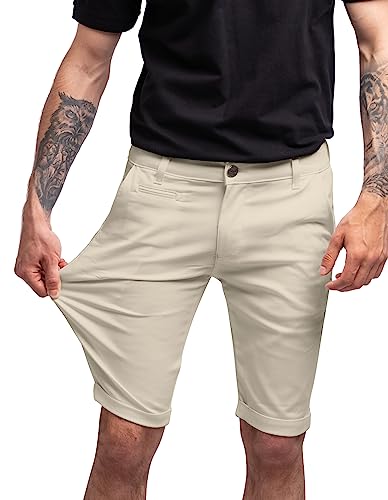 strongAnt Chino Shorts Herren Power Stretch Slim Fit. Bermuda Kurze Hose Sommer Baumwolle. Сhinoshorts - Creme Weiß. Größe: 52 von strongAnt