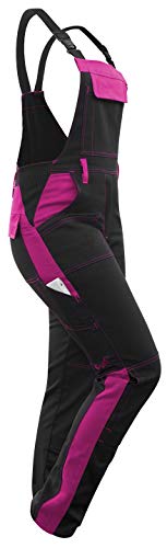 strongAnt Latzhose Damen Stretch Arbeitshose für Frauen mit Kniepolstertaschen Baumwolle Cargo Hose - Schwarz-Pink, Größe 50 von strongAnt