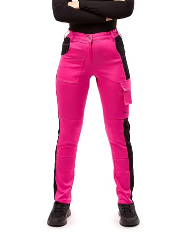 strongAnt Damen Arbeitshose Powerstretch für Frauen Bundhose mit Kniepolstertaschen - Pink-Schwarz Gr. 32 von strongAnt