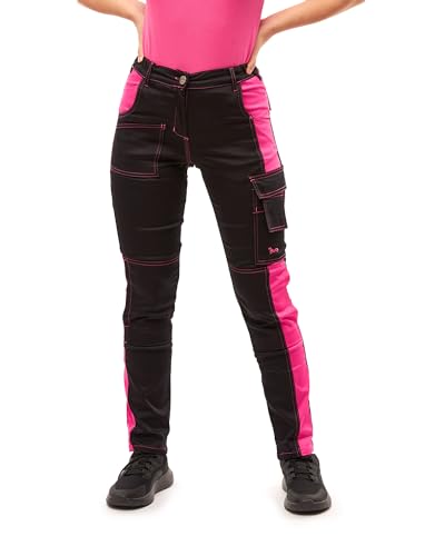 strongAnt Damen Arbeitshose Powerstretch für Frauen Bundhose mit Kniepolstertaschen - Schwarz-Pink Gr. 32 von strongAnt