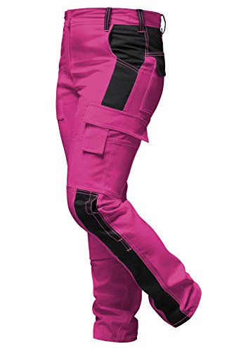 strongAnt Damen Arbeitshose komplett Stretch für Frauen Bundhose mit Kniepolstertaschen - Pink-Schwarz. Größe: 76 von strongAnt