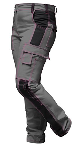 Damen Arbeitshose komplett Stretch Schwarz Grau Pink für Frauen Bundhose mit Kniepolstertaschen - Grau-Schwarz. Größe: 72 von strongAnt