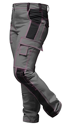 strongAnt Damen Arbeitshose komplett Stretch Schwarz Grau Pink für Frauen Bundhose mit Kniepolstertaschen - Grau-Schwarz. Größe: 72 von strongAnt