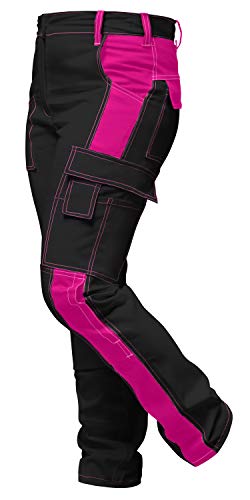 strongAnt Damen Arbeitshose komplett Stretch für Frauen Bundhose mit Kniepolstertaschen - Schwarz-Pink. Größe: 50 von strongAnt