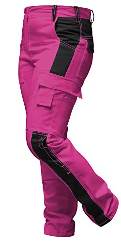 Damen Arbeitshose komplett Stretch für Frauen Bundhose mit Kniepolstertaschen - Pink-Schwarz. Größe: 72 von strongAnt