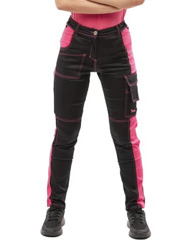 Damen Arbeitshose komplett Stretch für Frauen Bundhose mit Kniepolstertaschen - Schwarz-Pink. Größe: 46 von strongAnt