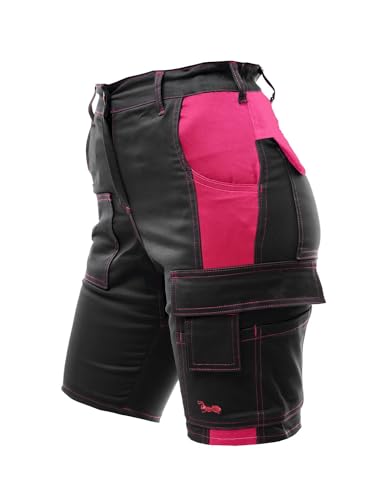 strongAnt Damen Arbeitsshorts Stretch Kurze Arbeitshose mit Cargo Taschen Outdoor - Farbe: Schwarz-Pink, Pinke Naht. Größe: 38 von strongAnt