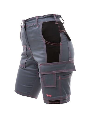 strongAnt Damen Cargo Shorts Stretch Kurze Arbeitshose für Frauen Outdoor Funktionelle Wandernshorts für Wandern, Radfahren, Campen - Farbe: Grau-Schwarz, Pinke Naht. Größe: 52 von strongAnt