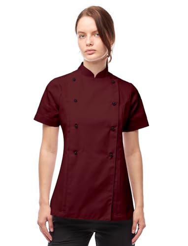 strongAnt Damen Kochjacke Kurzarm inkl. Kugelknöpfe aus easyClean Baumwolle. Kochuniform, Bäckerjacke - Bordo Gr.XL von strongAnt