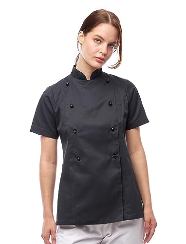 strongAnt Damen Kochjacke Kurzarm inkl. Kugelknöpfe aus easyClean Baumwolle. Kochuniform, Bäckerjacke - Grau Gr.2XL von strongAnt