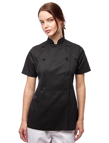 strongAnt Damen Kochjacke Kurzarm inkl. Kugelknöpfe aus easyClean Baumwolle. Kochuniform, Bäckerjacke - Schwarz Gr.2XL von strongAnt