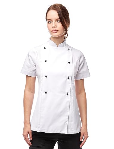 strongAnt Damen Kochjacke Kurzarm inkl. Kugelknöpfe aus easyClean Baumwolle. Kochuniform, Bäckerjacke - Weiß Gr.S von strongAnt
