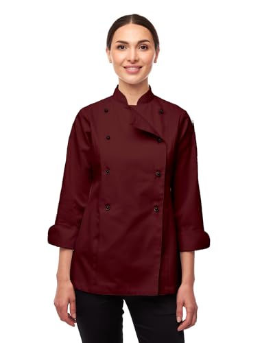 strongAnt Damen Kochjacke Langarm inkl. Kugelknöpfe aus easyClean Baumwolle. Kochuniform, Bäckerjacke - Bordo Gr.2XL von strongAnt