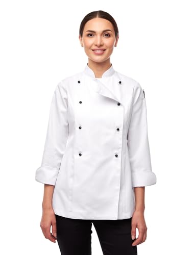 strongAnt Damen Kochjacke Langarm inkl. Kugelknöpfe aus easyClean Baumwolle. Kochuniform, Bäckerjacke - Weiß Gr.M von strongAnt