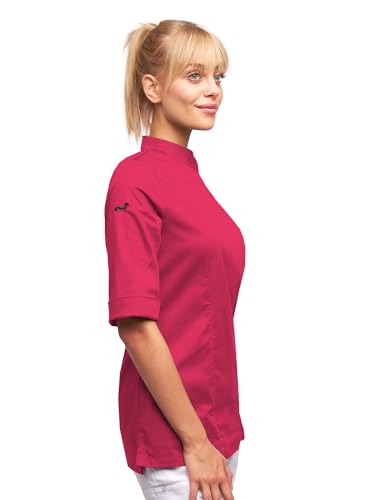 strongAnt Damen Kochjacke 3/4 Kurzarm mit Reißverschluss Stretch Professionelle Kochuniform - Pink, Größe: XS von strongAnt