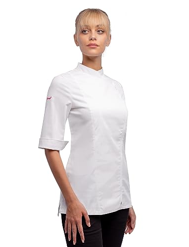 strongAnt Damen Kochjacke 3/4 Kurzarm mit Reißverschluss Stretch Professionelle Kochuniform - Weiß, Größe: XS von strongAnt