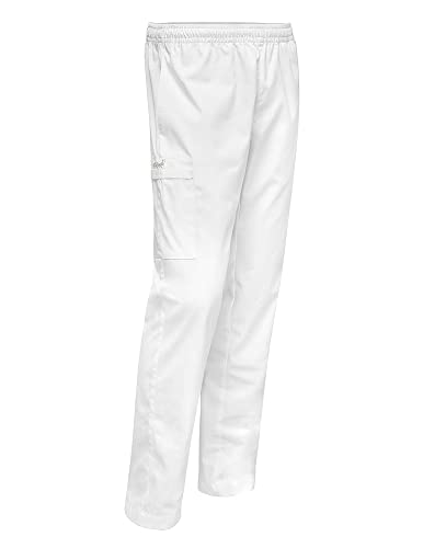 strongAnt Damen weiße Schlupfhose Cargo Kochhose Bäckerhose Pflegerhose Stoffhose mit Gummibund Arzthose aus Baumwolle - Größe: 34 von strongAnt