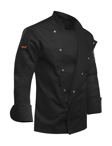strongAnt Herren Kochjacke Moderne Wasserabweisend mit Druckknöpfen Langarm Slim Fit - Schwarz, L von strongAnt